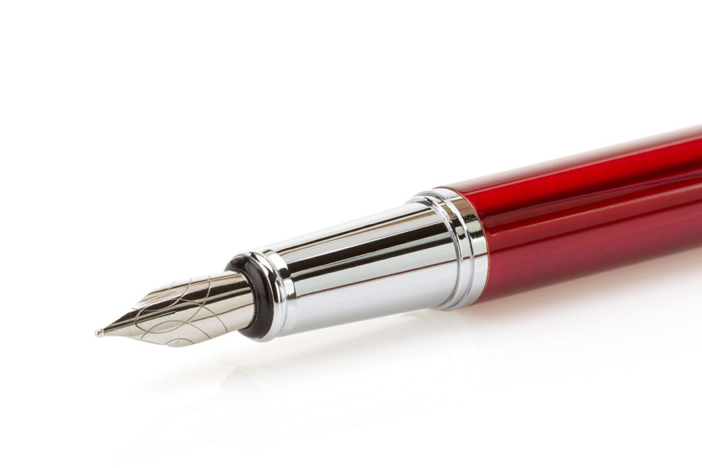 A red and silver fountain pen