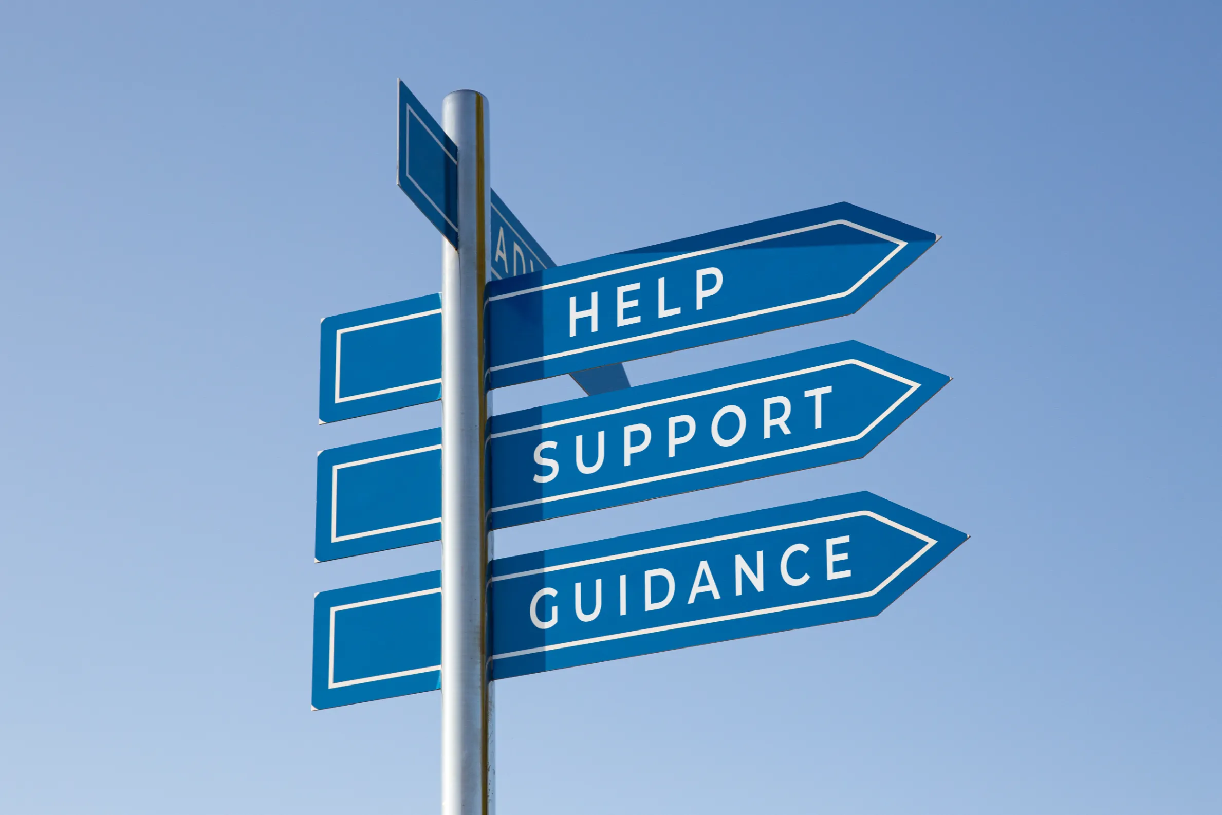 A sign indicating help, support, and guidance